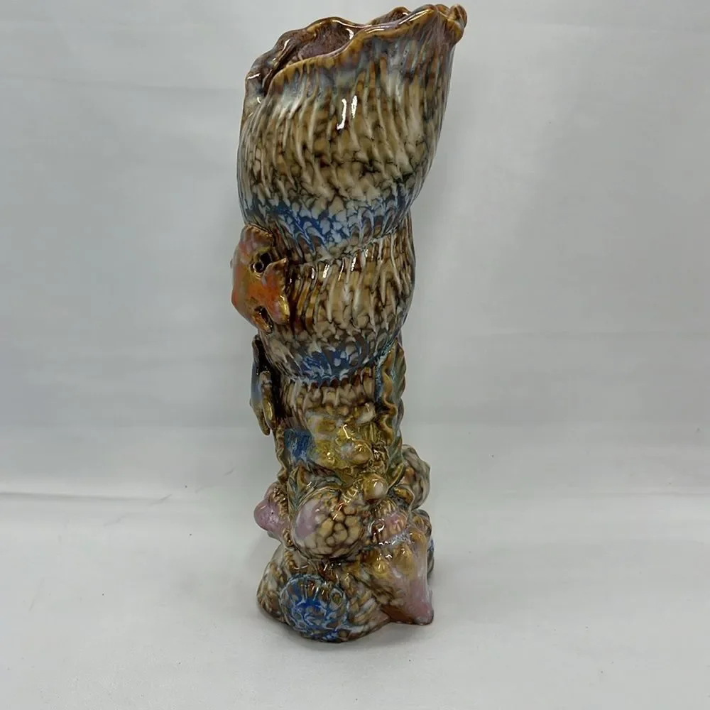 Beautiful Rainbow Seashell and Fish Signed Vase